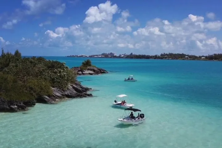 Calm blue-green water and small boats at Mangrove Bay on Bermuda's West End